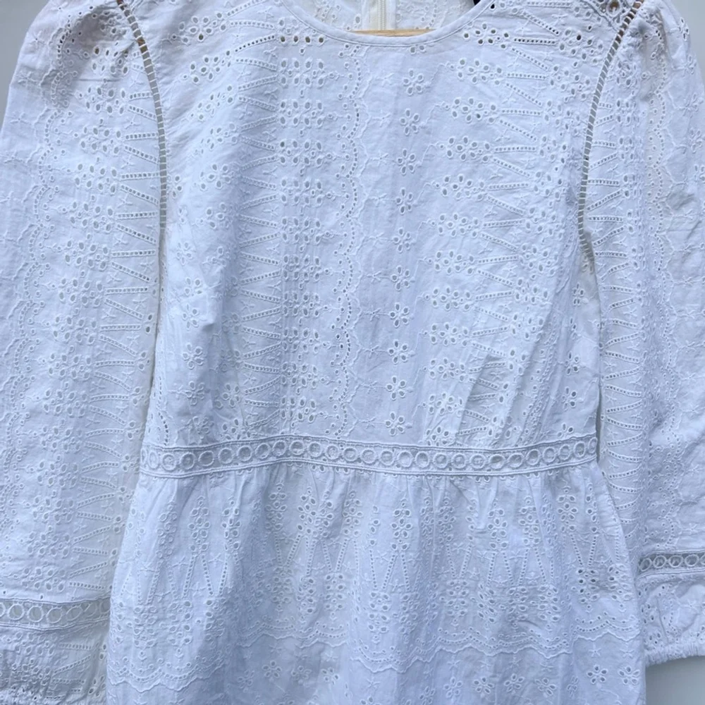 New J. Crew White Eyelet Cutout Long Sleeve Lined Dress 2 petite